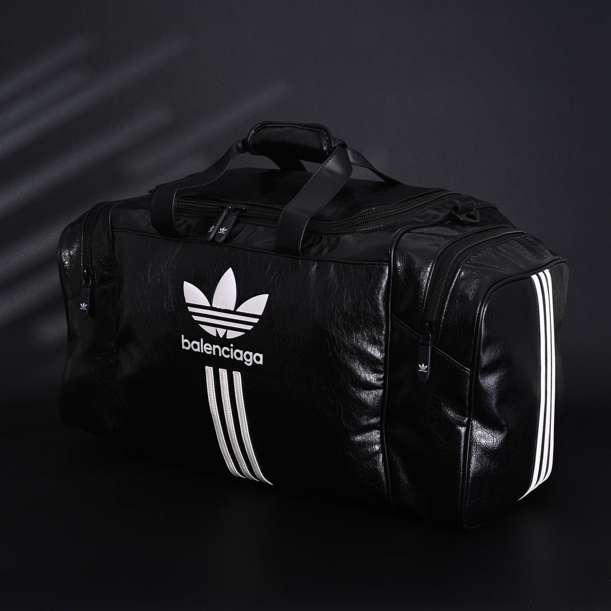 Balenciaga x adidas Large Duffel Travel Bag - Black with Trefoil Logo and Triple Stripes
