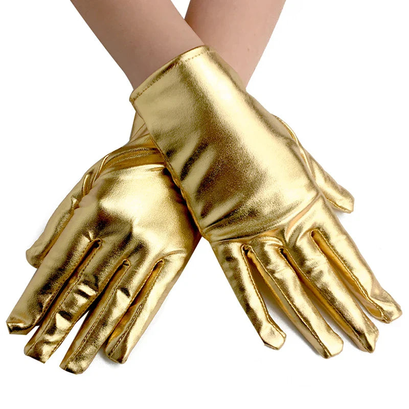 Unisex Gloves Sexy Etiquette Gloves Fake Leather Metallic Gloves Evening Party Performance Mittens Patent Leather Silver Gold