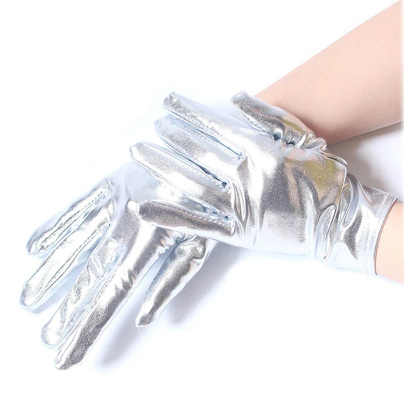 Unisex Gloves Sexy Etiquette Gloves Fake Leather Metallic Gloves Evening Party Performance Mittens Patent Leather Silver Gold