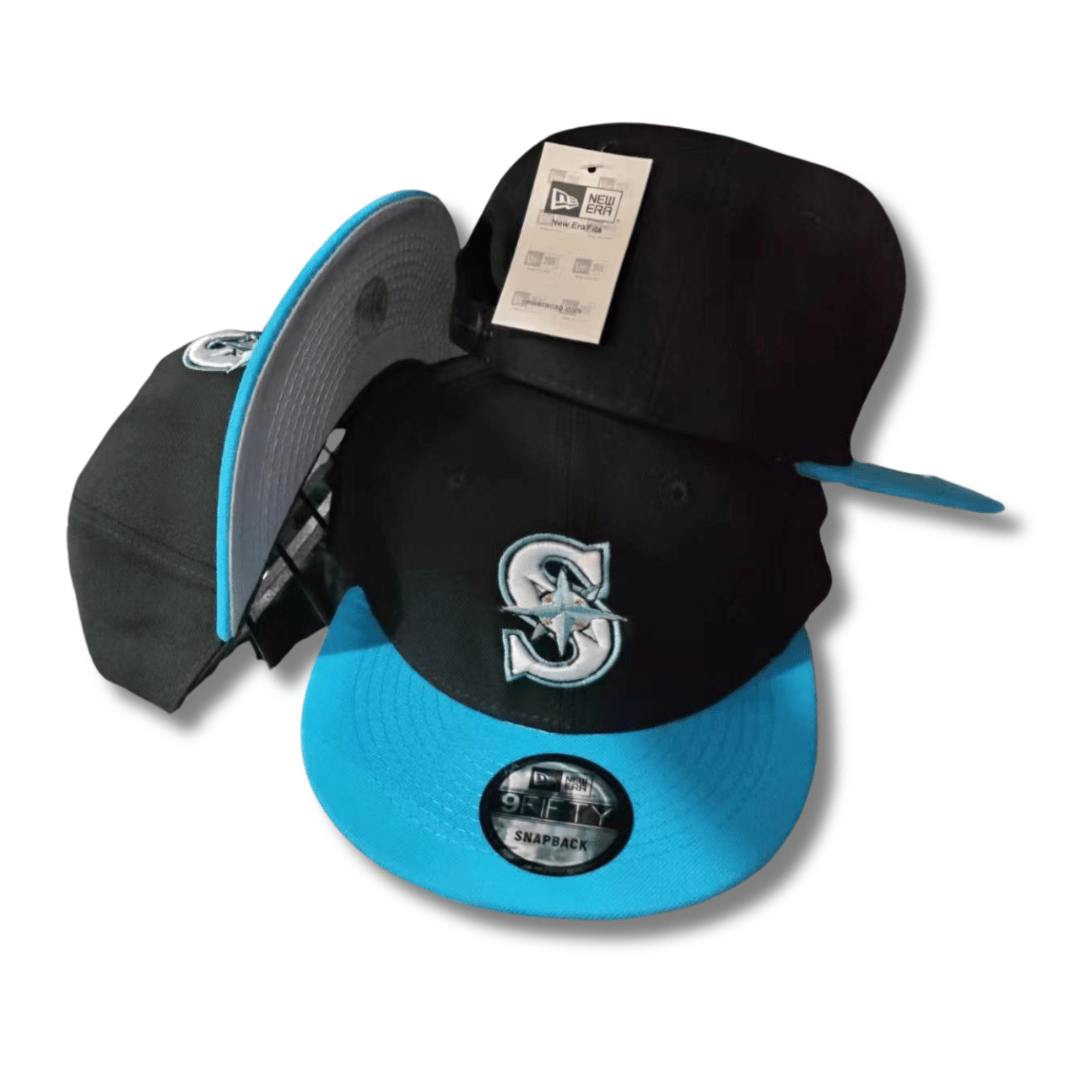 Seattle Mariners New Era MLB 9FIFTY Hat Black Crown Blue Visor Blue/White Logo - Snapback