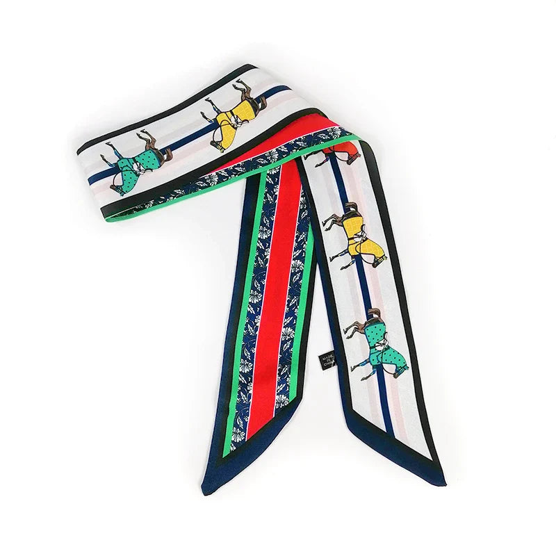 2025 Beautiful Print Luxury Bag Strap Scarf Women Silk Scarf Fashion Head Scarf Headwear Long Scarves Bag Accessories Ribbon