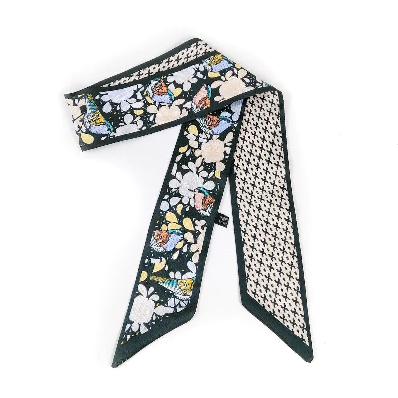 2025 Beautiful Print Luxury Bag Strap Scarf Women Silk Scarf Fashion Head Scarf Headwear Long Scarves Bag Accessories Ribbon