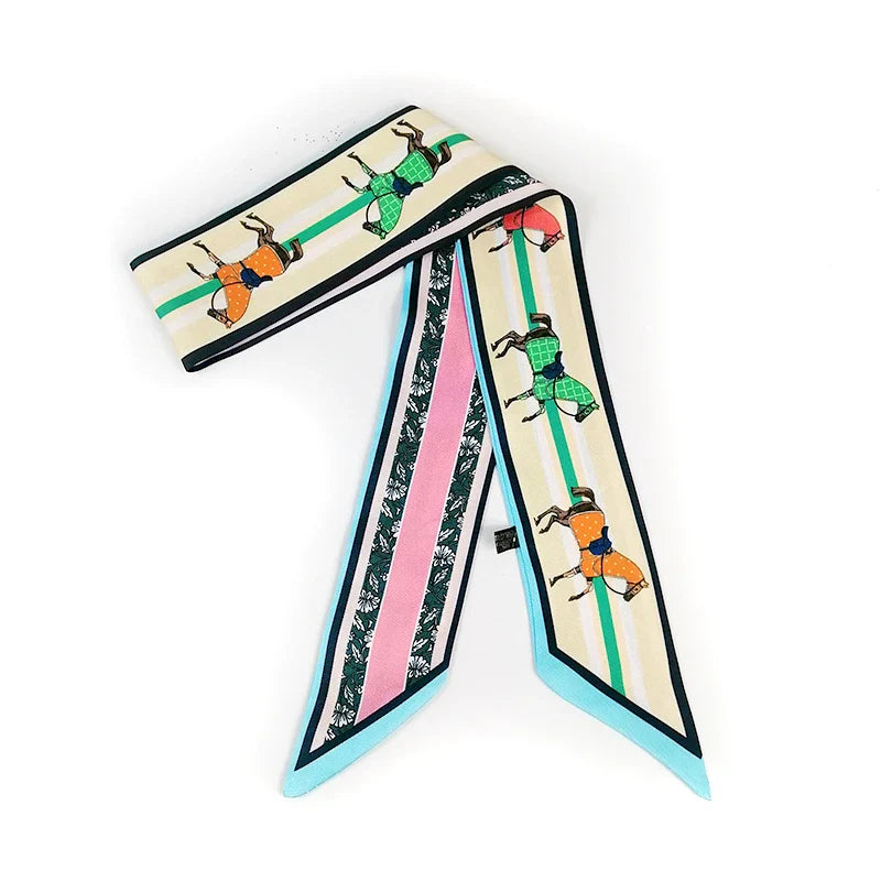 2025 Beautiful Print Luxury Bag Strap Scarf Women Silk Scarf Fashion Head Scarf Headwear Long Scarves Bag Accessories Ribbon
