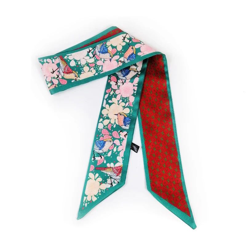 2025 Beautiful Print Luxury Bag Strap Scarf Women Silk Scarf Fashion Head Scarf Headwear Long Scarves Bag Accessories Ribbon