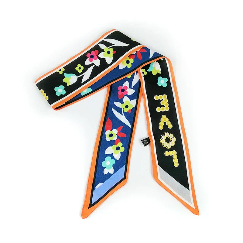 2025 Beautiful Print Luxury Bag Strap Scarf Women Silk Scarf Fashion Head Scarf Headwear Long Scarves Bag Accessories Ribbon