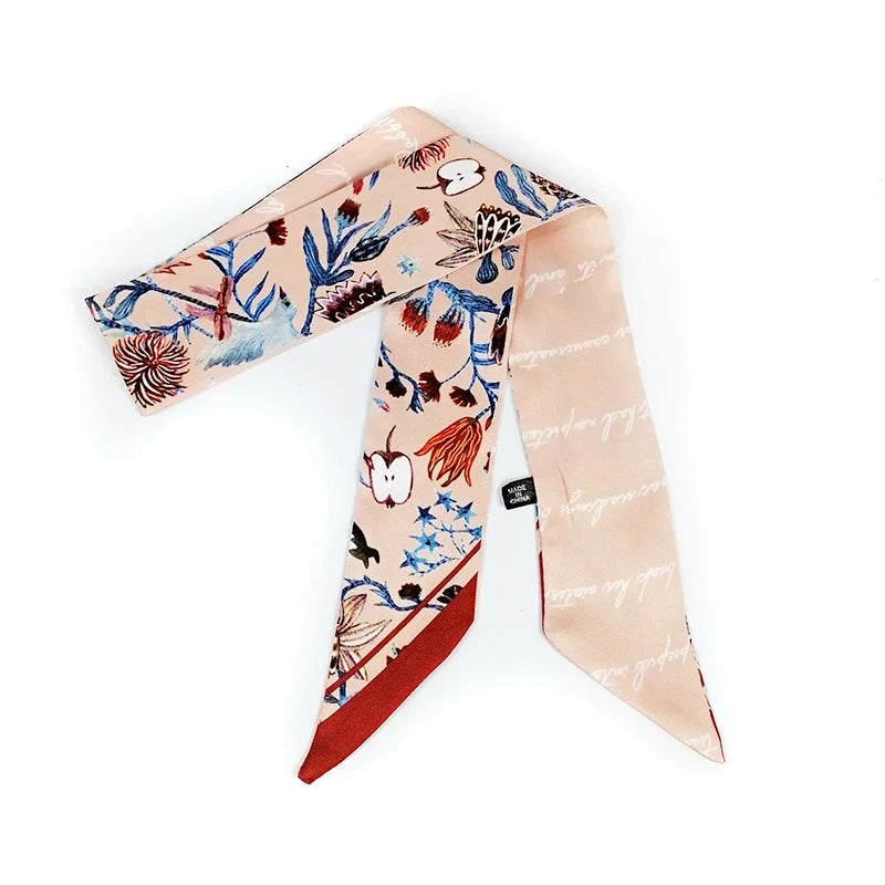 2025 Beautiful Print Luxury Bag Strap Scarf Women Silk Scarf Fashion Head Scarf Headwear Long Scarves Bag Accessories Ribbon