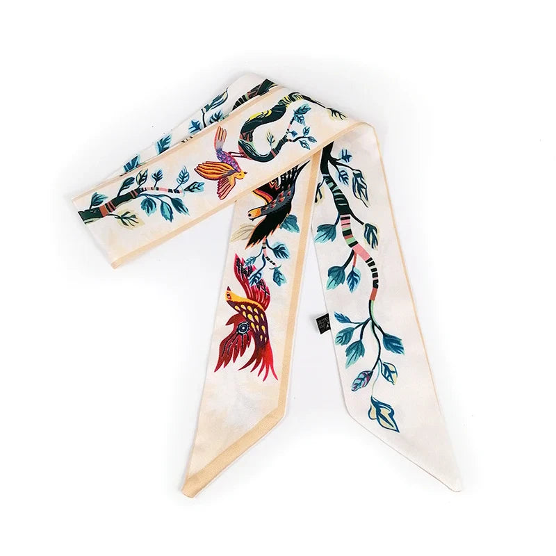 2025 Beautiful Print Luxury Bag Strap Scarf Women Silk Scarf Fashion Head Scarf Headwear Long Scarves Bag Accessories Ribbon