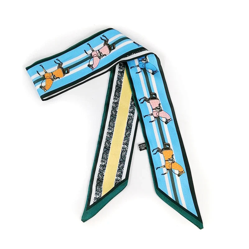 2025 Beautiful Print Luxury Bag Strap Scarf Women Silk Scarf Fashion Head Scarf Headwear Long Scarves Bag Accessories Ribbon