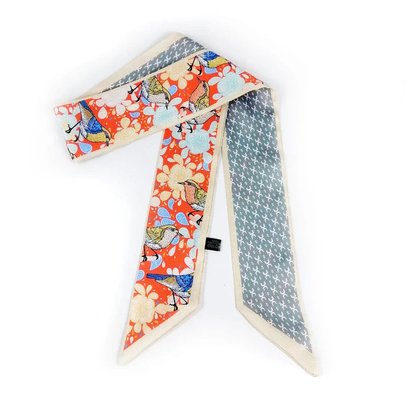 2025 Beautiful Print Luxury Bag Strap Scarf Women Silk Scarf Fashion Head Scarf Headwear Long Scarves Bag Accessories Ribbon