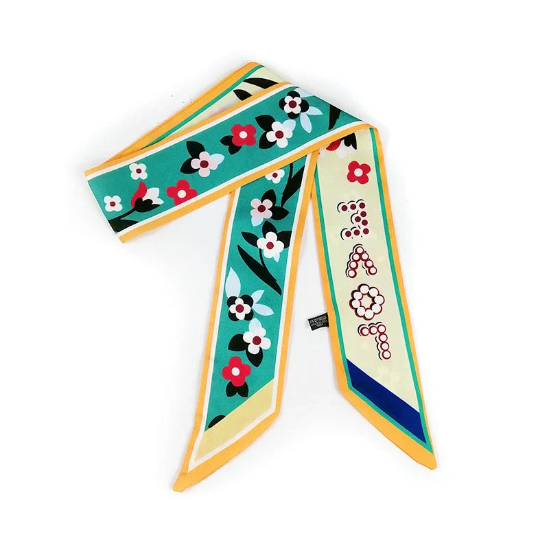 2025 Beautiful Print Luxury Bag Strap Scarf Women Silk Scarf Fashion Head Scarf Headwear Long Scarves Bag Accessories Ribbon