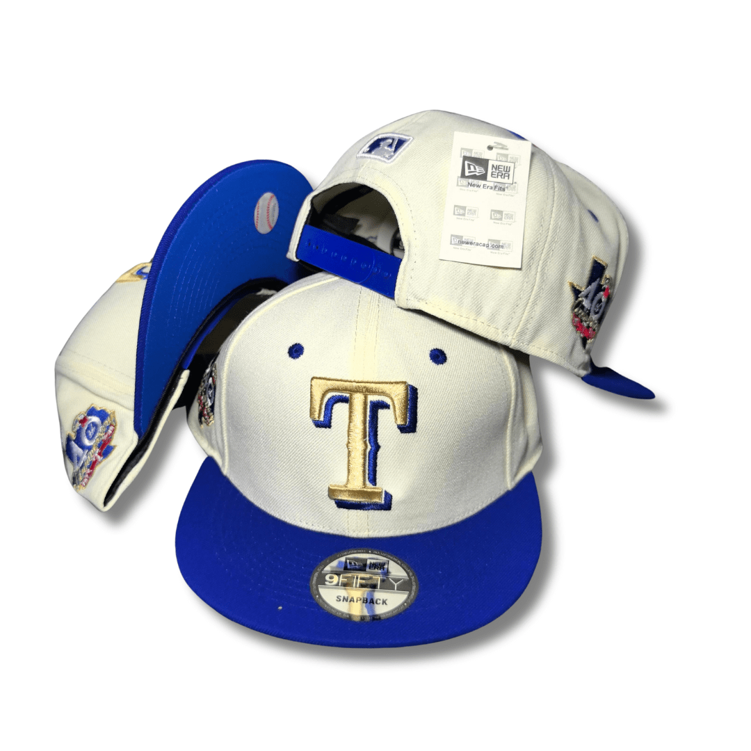Texas Rangers White and Royal Blue Gold Accent Embroidery Snapback Cap