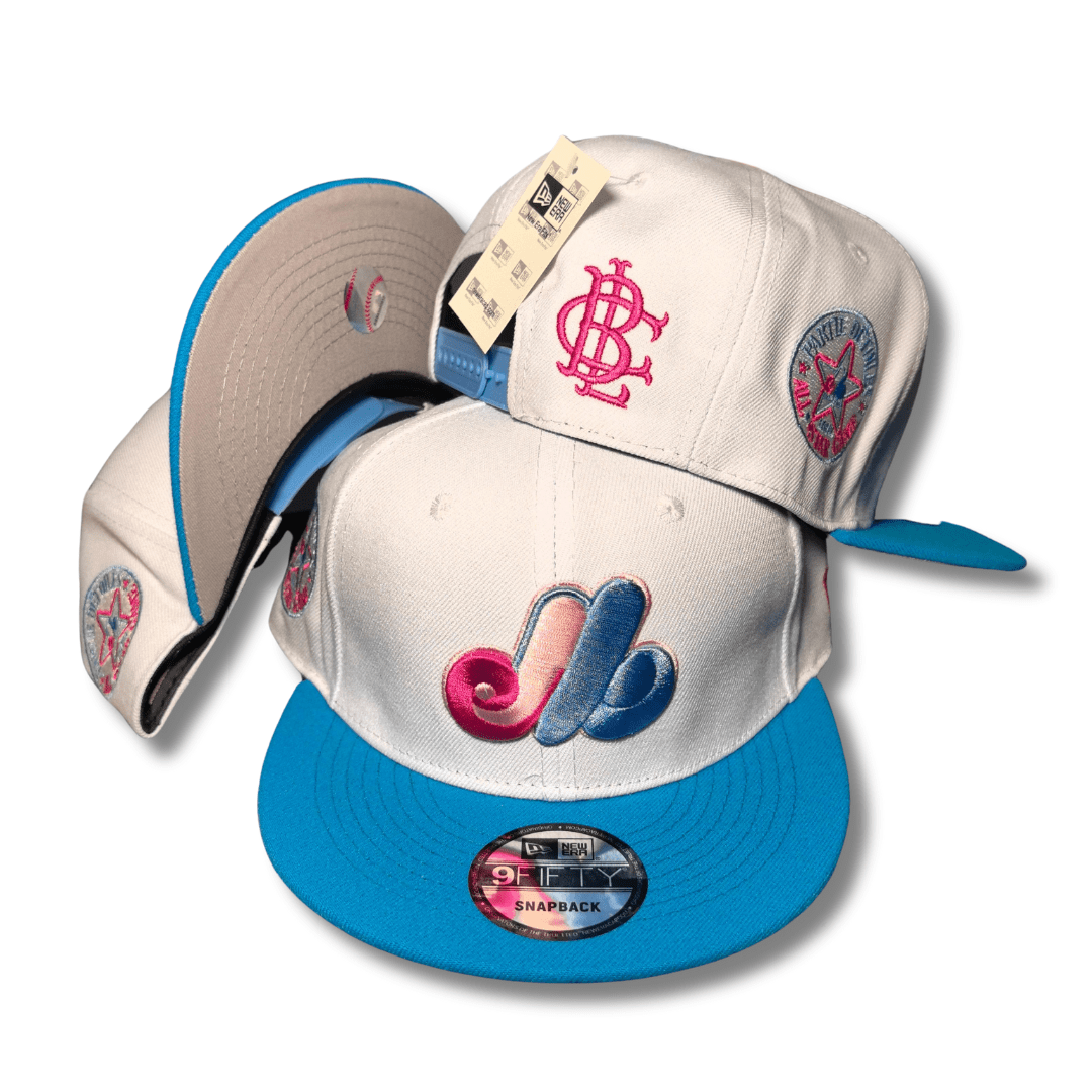 Montreal Expos White and Blue with Retro Logo and All-Star Patch Snapback Cap