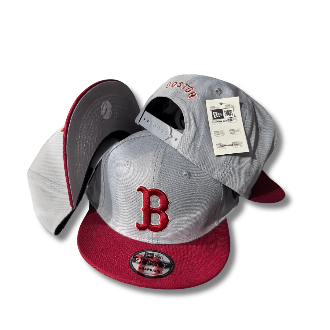 New Era Boston 9FIFTY Light Gray with Burgundy Brim and Logo Snapback Cap