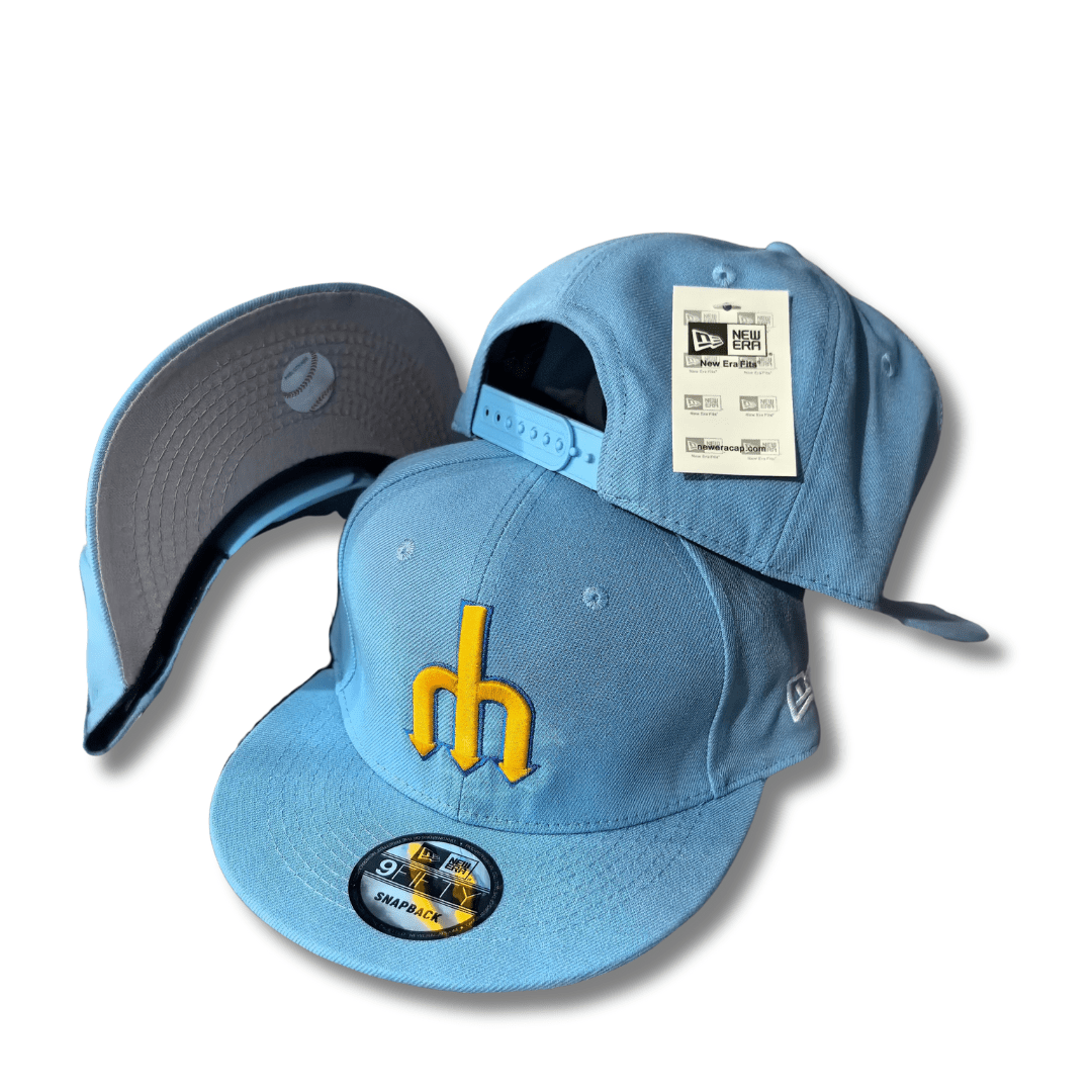 Seattle Mariners New Era 9FIFTY Light Blue with Yellow Throwback Logo Snapback Cap