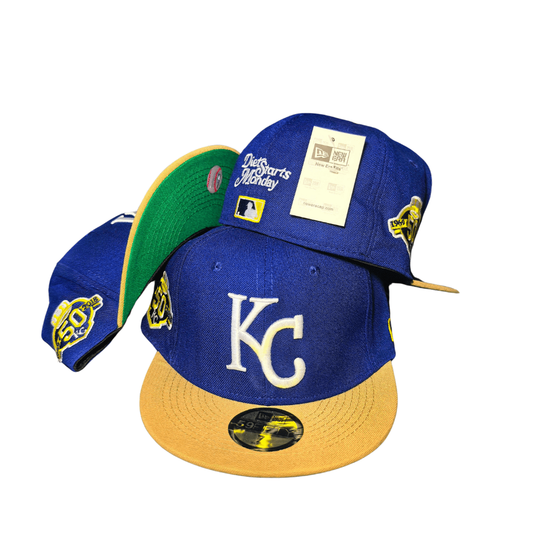 Kansas City New Era 59FIFTY Royal Blue and Yellow with Anniversary Patches Cap