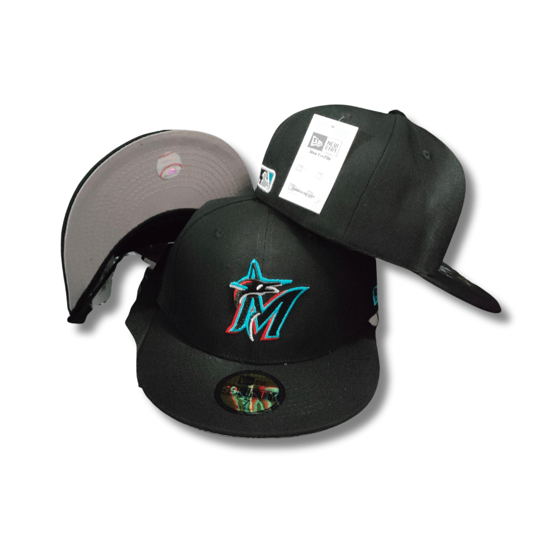 Miami Marlins 59FIFTY Black with Teal and Red Logo Cap