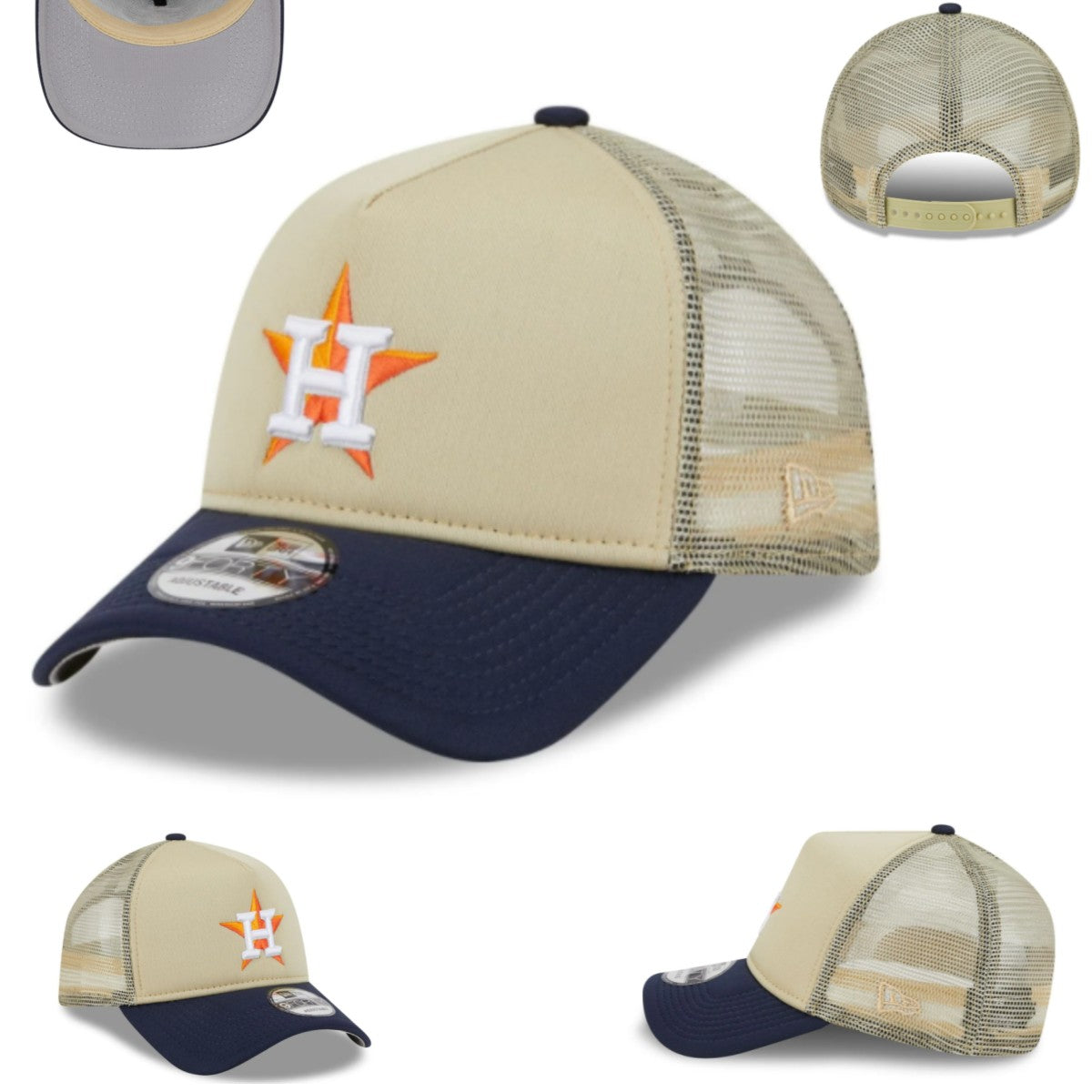 Houston Astros Trucker Cap with Mesh Back - Beige and Navy