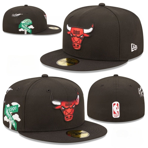 Chicago Bulls Westside Black Fitted Cap with Embroidered Street Sign and NBA Logo