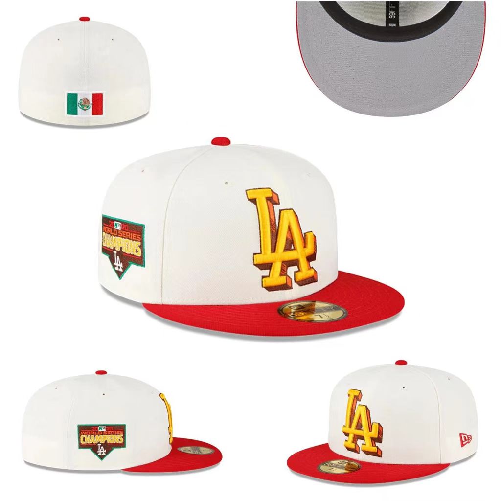 Los Angeles Dodgers 2020 World Series Champions Fitted Hat with Mexican Flag Detail - White and Red