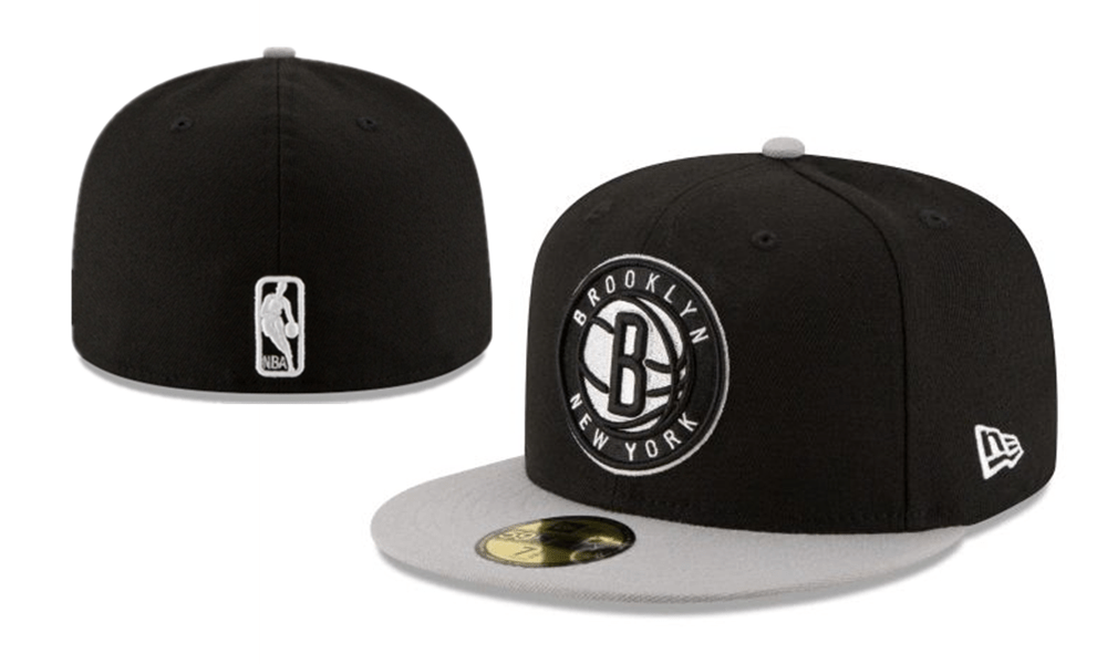 Brooklyn Nets NBA Snapback Cap with Embroidered Logo and Gray Brim - Black