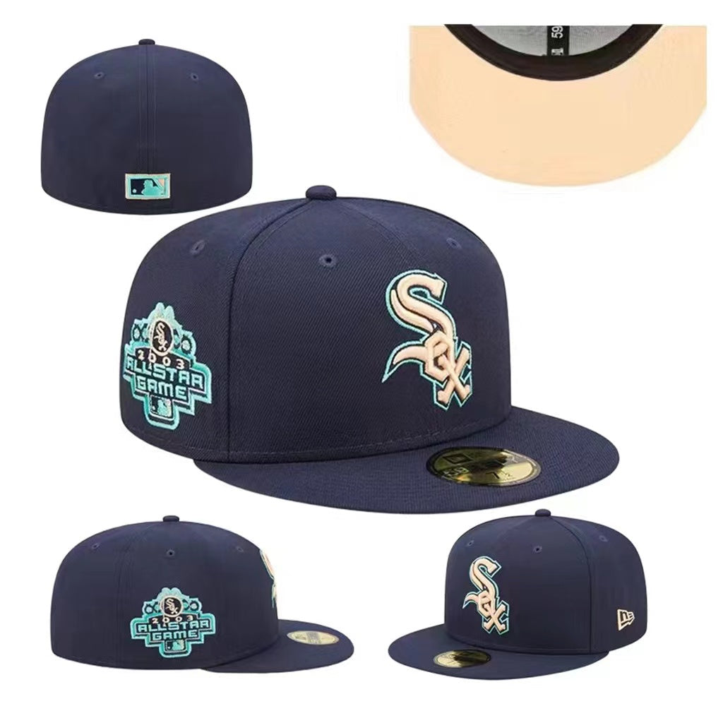 Chicago White Sox Fitted MLB Hat with 2003 All-Star Game Patch and Aqua Accents - Navy Blue