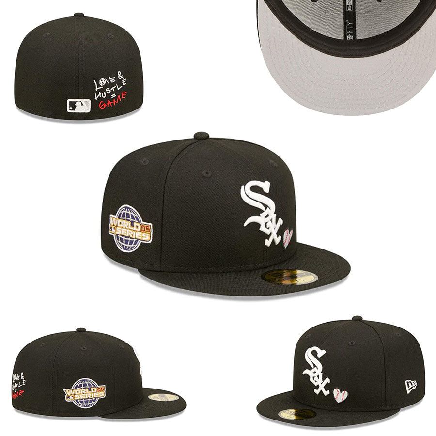 Chicago White Sox Fitted MLB Hat with 2005 World Series Patch and "Love & Hustle" Embroidery - Black