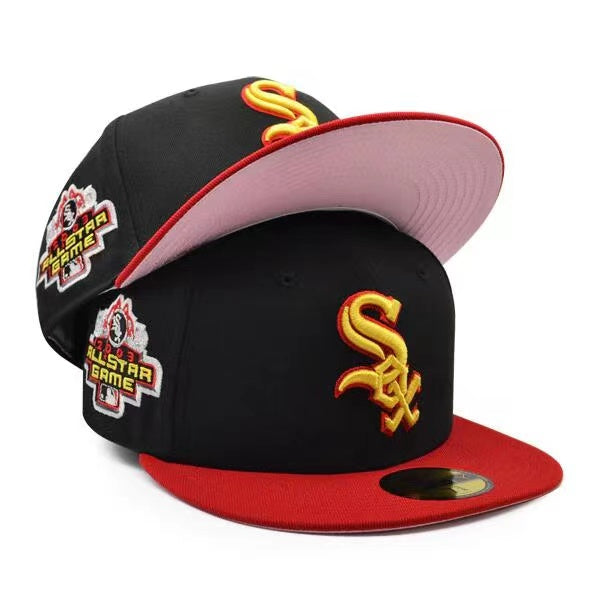 Chicago White Sox Fitted MLB Hat with 2003 All-Star Game Patch and Red Brim - Black