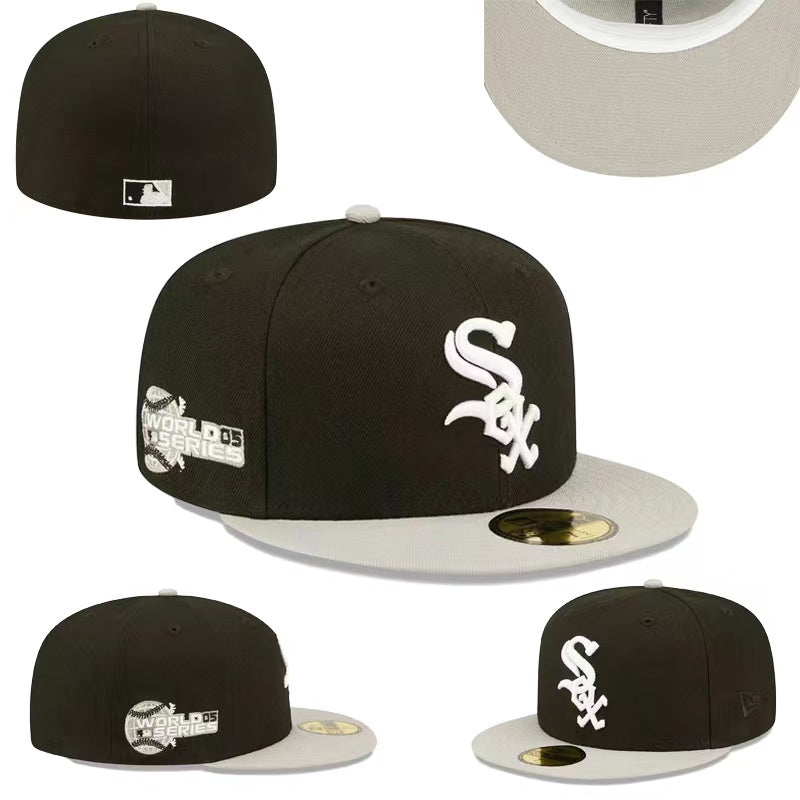 Chicago White Sox Fitted MLB Hat with 2005 World Series Patch and Gray Brim - Black