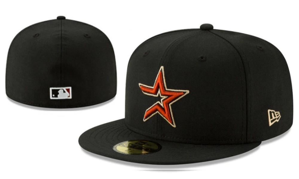 Houston Astros Black Fitted Cap with Red Star Embroidery - MLB Baseball Hat