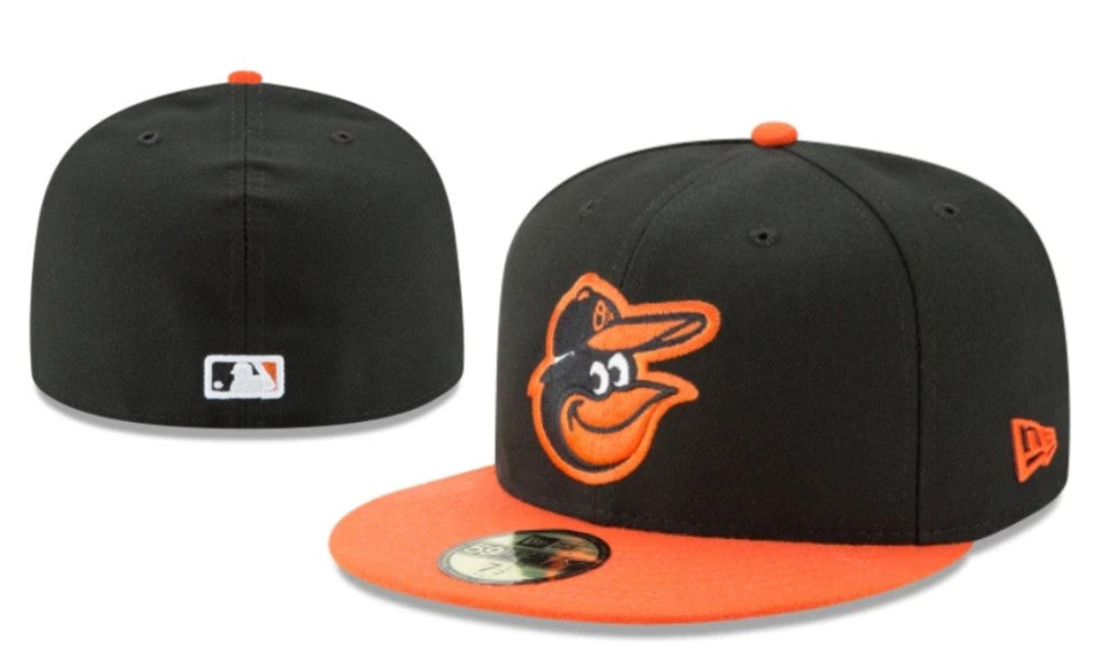 Baltimore Orioles Black and Orange Fitted Hat with Bird Logo