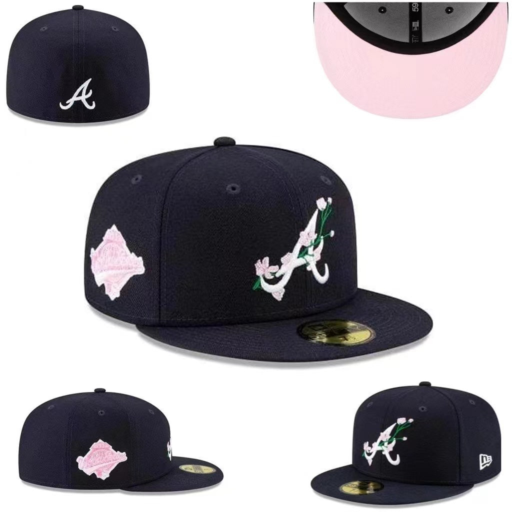 Atlanta Braves Floral Embroidered Fitted Hat - Pink and Navy Edition