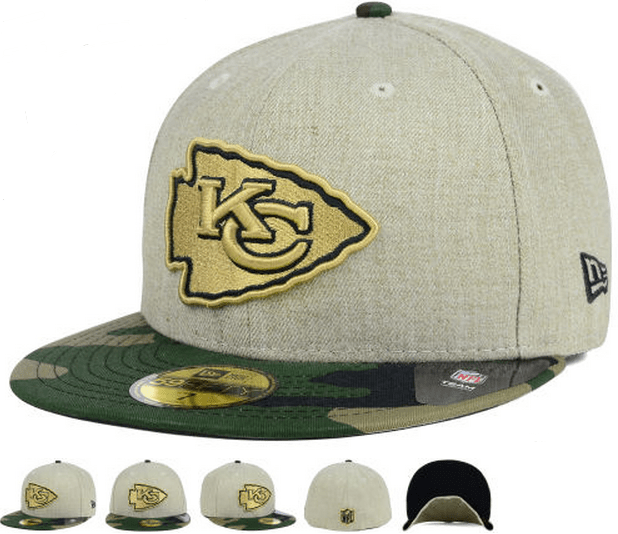 Kansas City Chiefs Fitted Hat with Gold Logo and Camouflage Brim - Khaki and Camo
