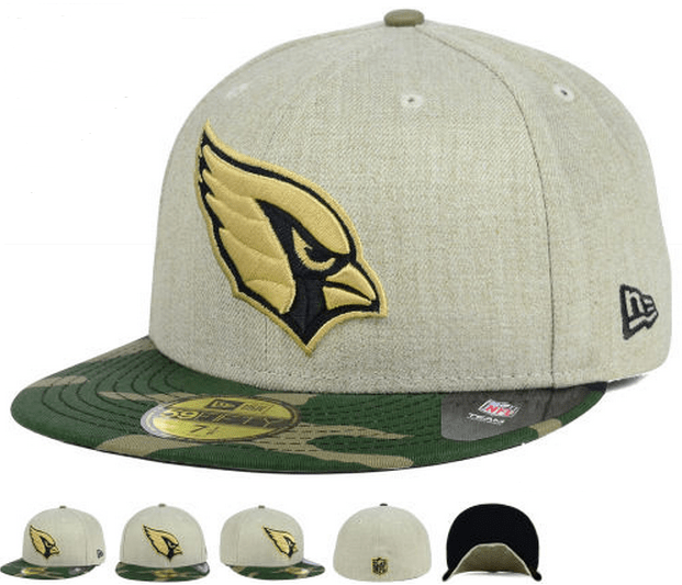 Arizona Cardinals Fitted Hat with Gold Logo and Camouflage Brim - Khaki and Camo