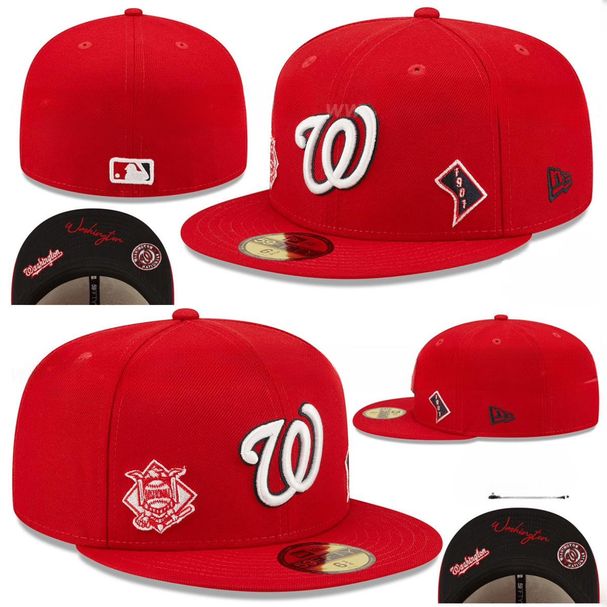 Washington Nationals MLB Fitted Hat - Red Design with Team Logo and Side Patches