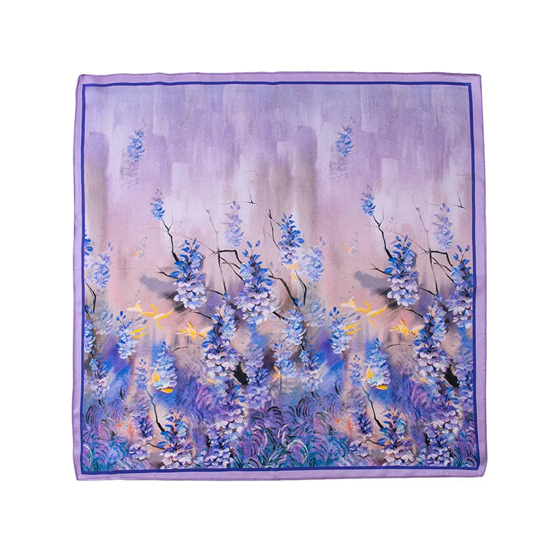 53Cm spring and summer new temperament women's 100% mulberry silk printed silk scarf fashion versatile high-end scarf shawl
