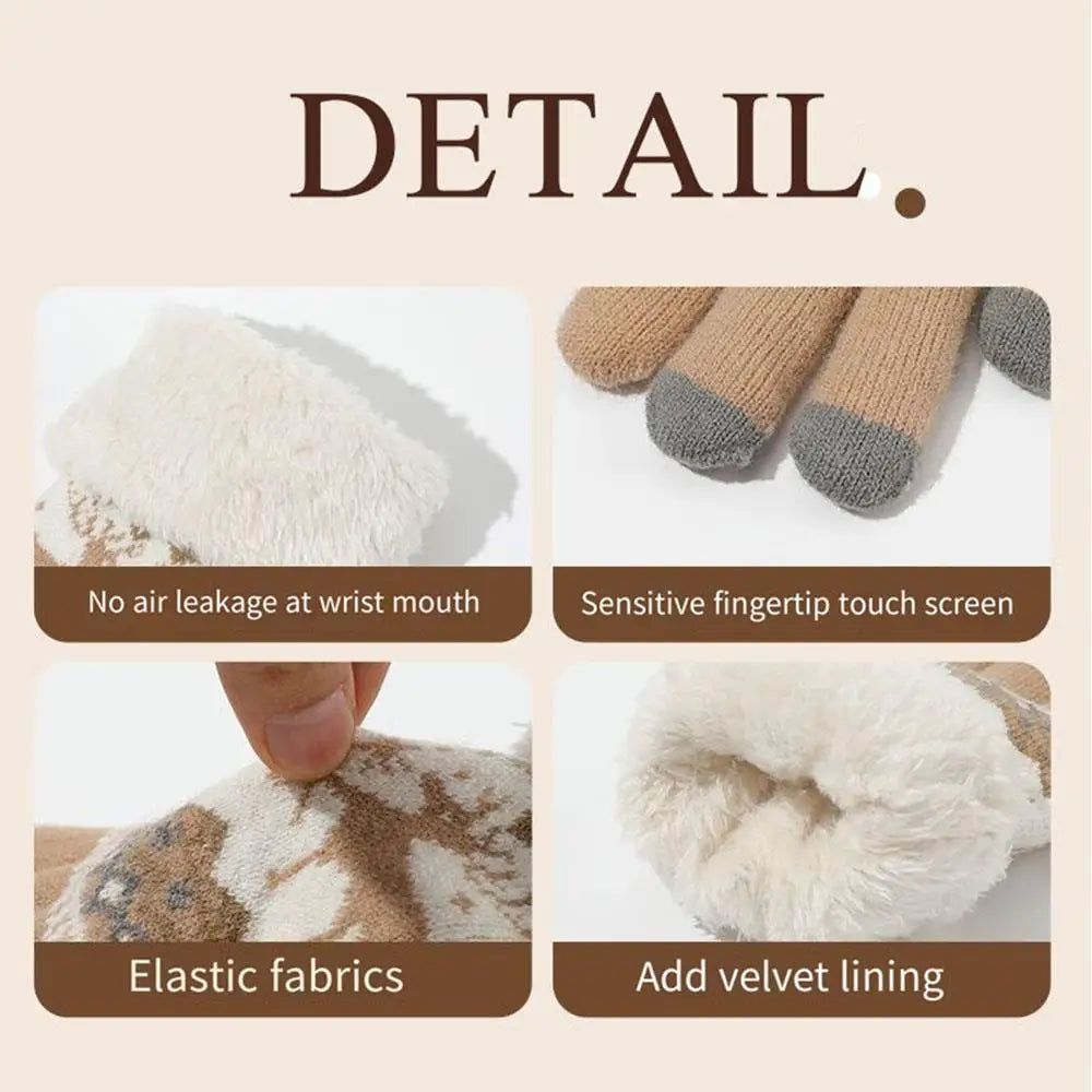 2024 New Elks Jacquard Gloves Touch Screen Knitted Gloves Winter Thick Keep Warm Gloves Christmas Mittens Full Finger Gloves