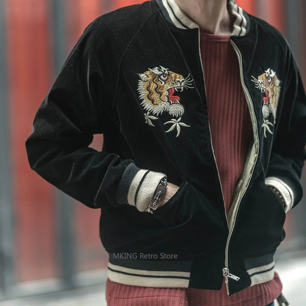 Non Stock Men's Yokosuka Baseball Jacket Dragon Tiger Falcon Embroidered Short Jacket
