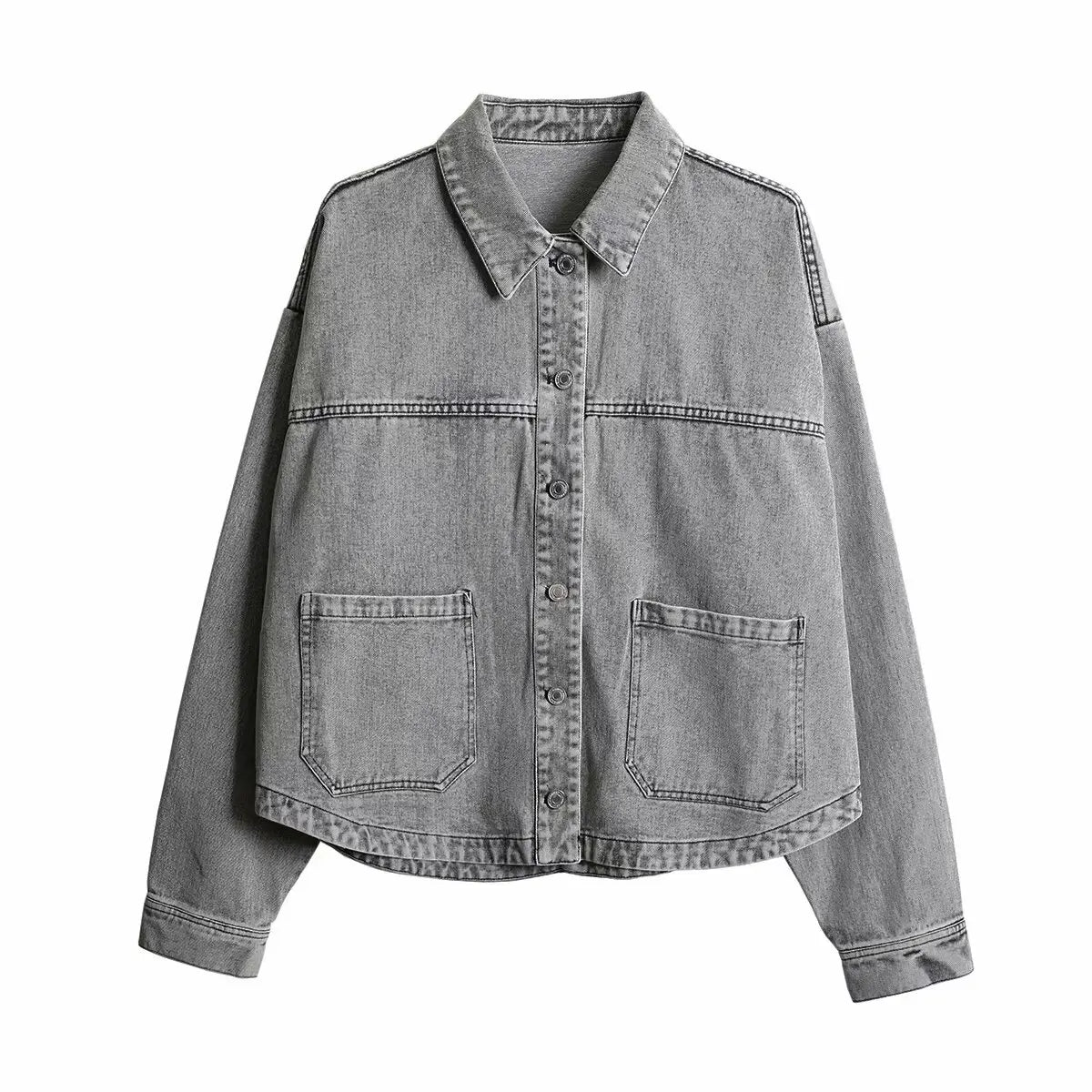2024 ZAR4 Summer New Women's Loose Casual Lapel Long sleeved Patch Bag Decoration denim jacket jacket