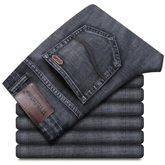 2024  Straight Regular Blue Stretch Denim Trousers Spring Autumn Men Classic Jeans Business Fashion Men's Smart Jeans