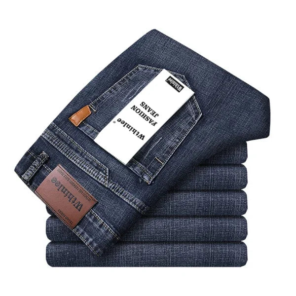 2024  Straight Regular Blue Stretch Denim Trousers Spring Autumn Men Classic Jeans Business Fashion Men's Smart Jeans