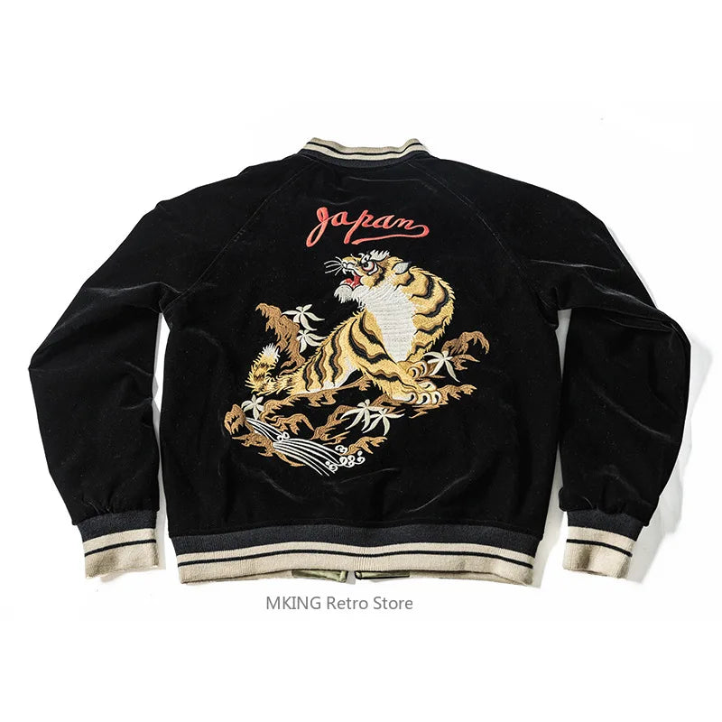 Non Stock Men's Yokosuka Baseball Jacket Dragon Tiger Falcon Embroidered Short Jacket
