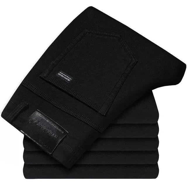 2024  Straight Regular Blue Stretch Denim Trousers Spring Autumn Men Classic Jeans Business Fashion Men's Smart Jeans