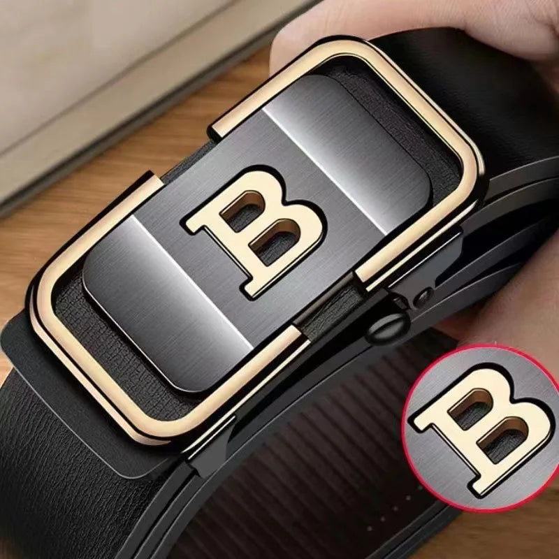 Men's Toothless Automatic Buckle New Fashion Belt with Letter Button Business Fashion High Quality Belt Festival Gift Selection