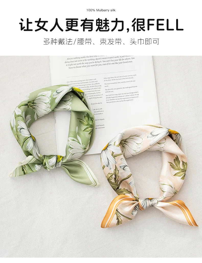 53Cm spring and summer new temperament women's 100% mulberry silk printed silk scarf fashion versatile high-end scarf shawl