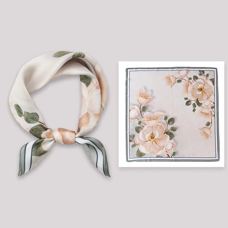 53Cm spring and summer new temperament women's 100% mulberry silk printed silk scarf fashion versatile high-end scarf shawl