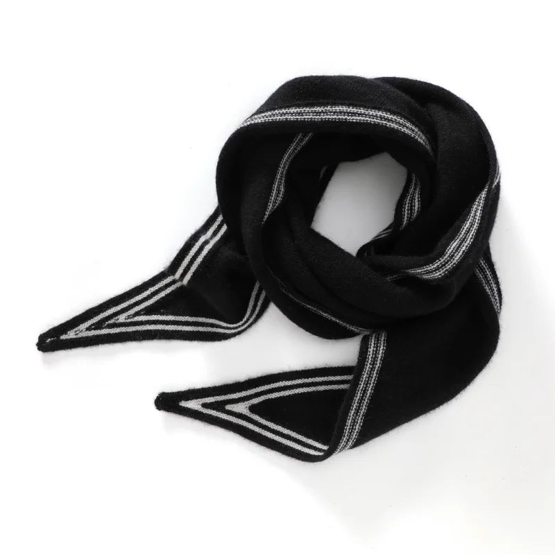 2024 Autumn/Winter New 100% Pure Cashmere Knitted Scarf Short Diamond Warm Neck Protection Scarf Color blocked Small Scarf