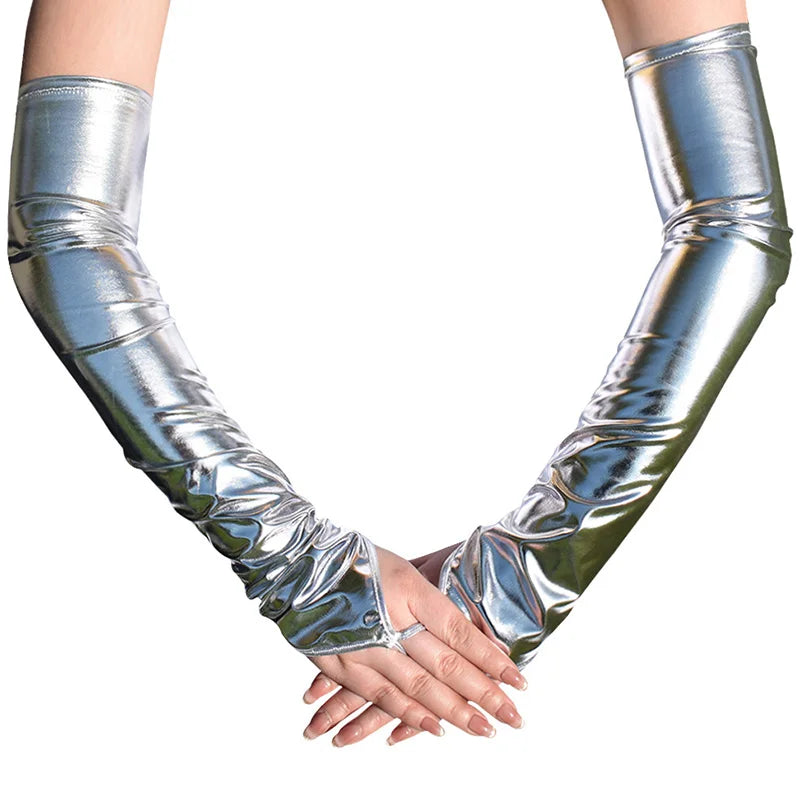1 Pair Sexy Black Women Shiny Long Gloves Imitation Leather Cosplay Clothing Pole Dancing Halloween Dance Party Accessories