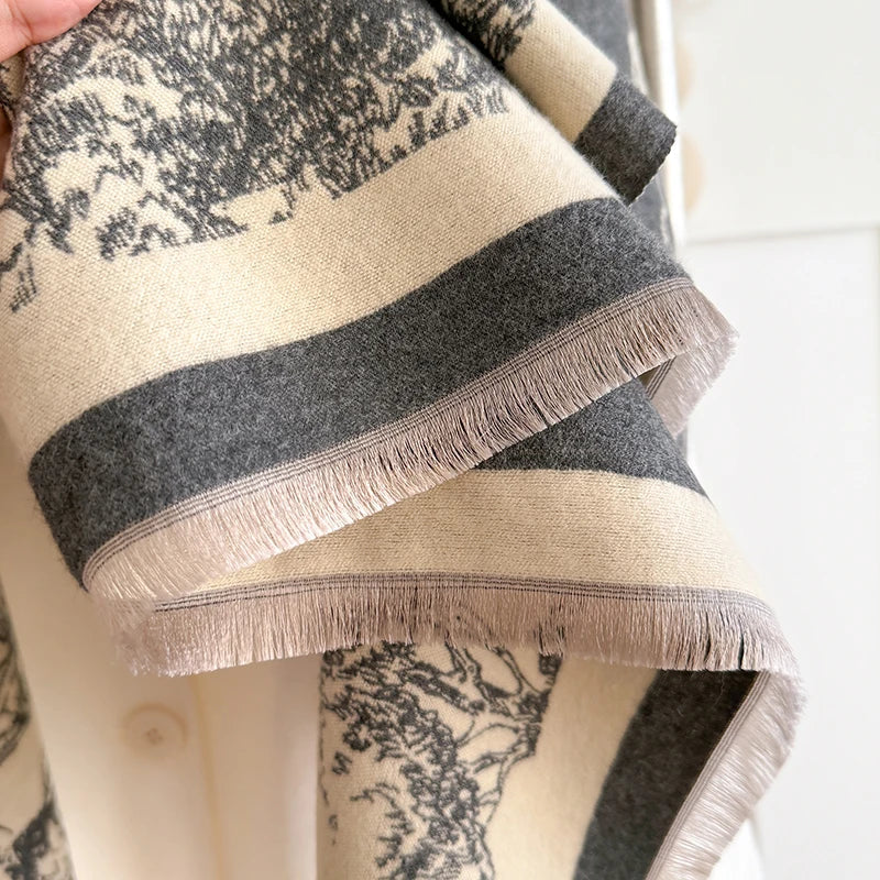 New Winter Thick Wraps Warm Elephant and Horse Pattern Scarf Female Cashmere Shawl Bufanda Women's Thickening Tassels Blanket