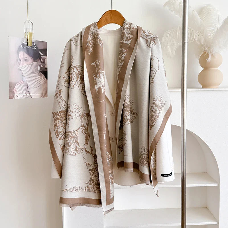 New Winter Thick Wraps Warm Elephant and Horse Pattern Scarf Female Cashmere Shawl Bufanda Women's Thickening Tassels Blanket