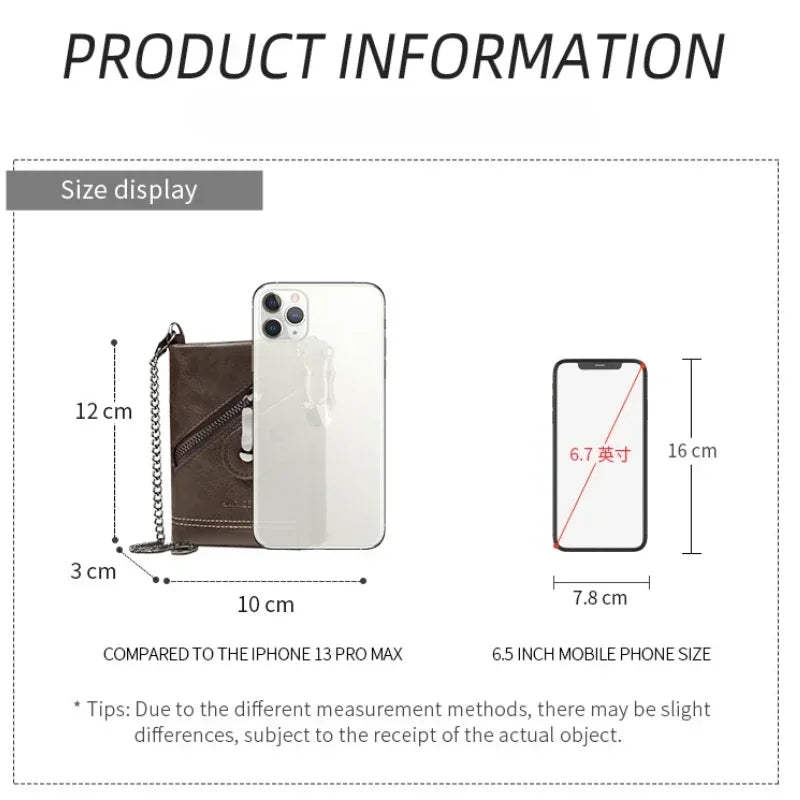 Classic Retro Men's Chain Wallet RFID Anti-Theft Men's Leather Wallet Double Zipper Coin Purse Credit Card Holder for Men